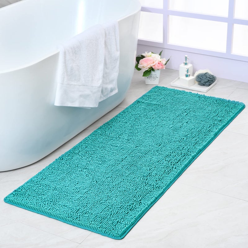 Noahas Bath Rugs 24'' x 60'' Large Runner Bathroom Rug, Soft Luxury Chenille Bathroom Mats with Non-Slip Backing, Throw Absorbent Carpet for Bath Tub/Shower, Machine Washable Durable Rug, Teal Blue - Image 1